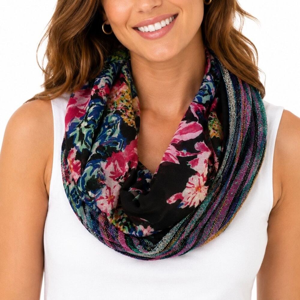GUC Floral Multicolor Mixed Media Infinity Scarf. Size OS.